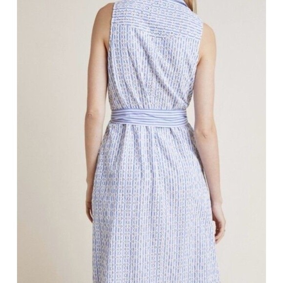 Anthropologie Kismet White & Blue Striped Eyelet Midi Shirt Dress Size 8 Women’s - Picture 2 of 10
